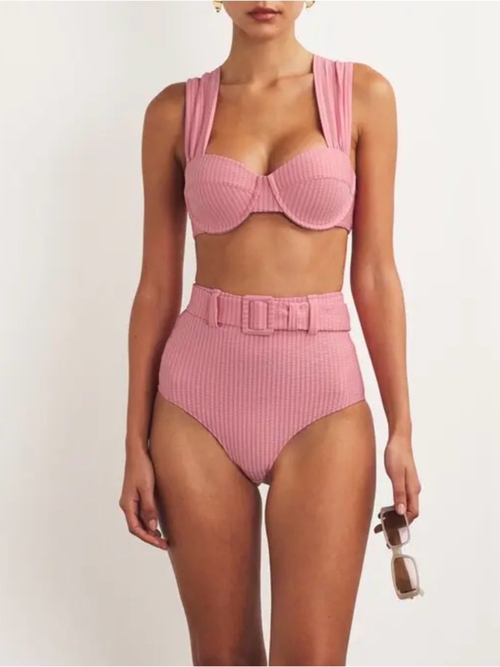 Pink Ribbed Bikini TOP - Picture 2 of 3